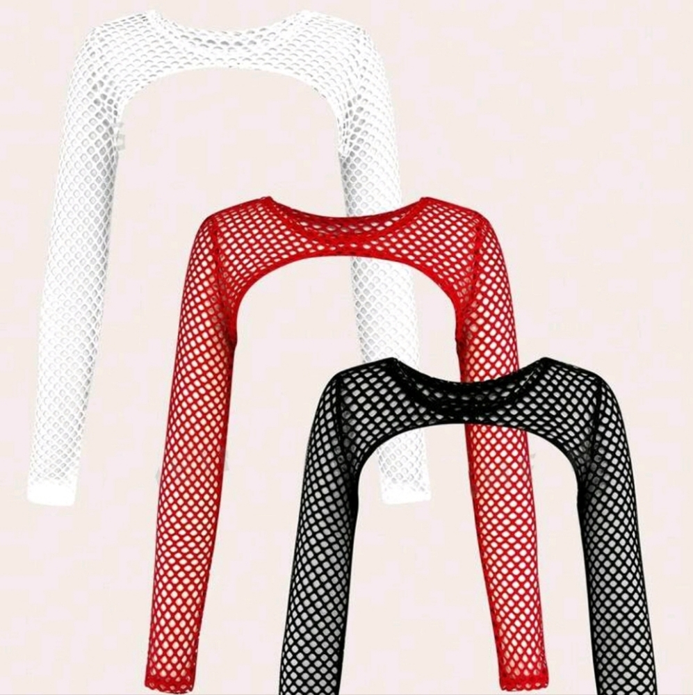 3 Fishnet sleeves in White, Black,& Red